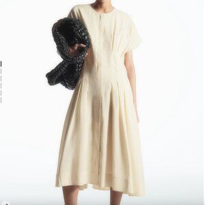 IVORY COS WAISTED PLEATED MIDI DRESS - size 4